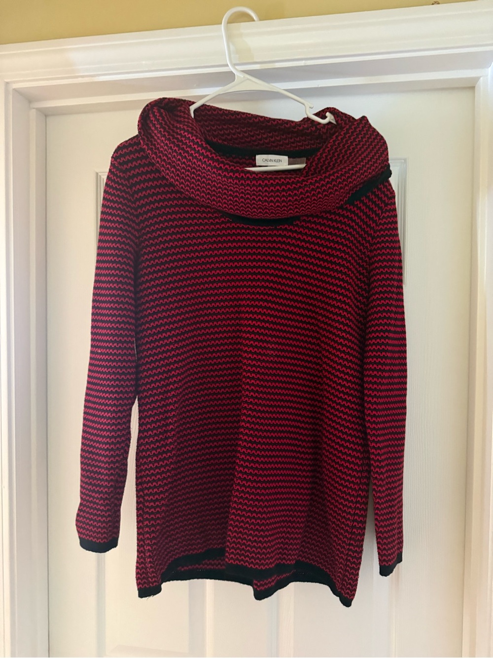 Calvin Klein Red and Black Cowl Neck Sweater